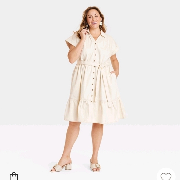 Ava & Viv Dresses & Skirts - (2) Ava & Viv Short Sleeve Denim Tiered Midi A-Line Dress - Cream Women's